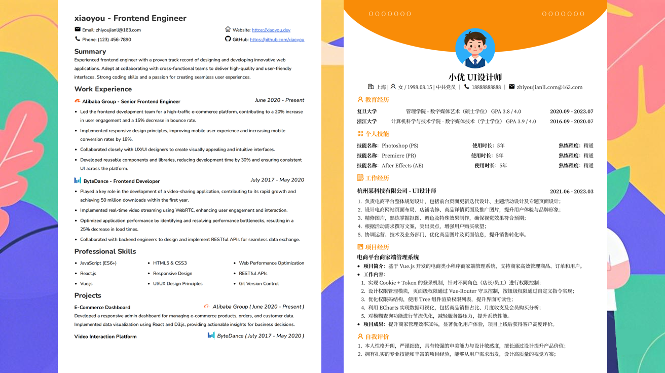 web前端简历模版下载（精选极简模版784款）