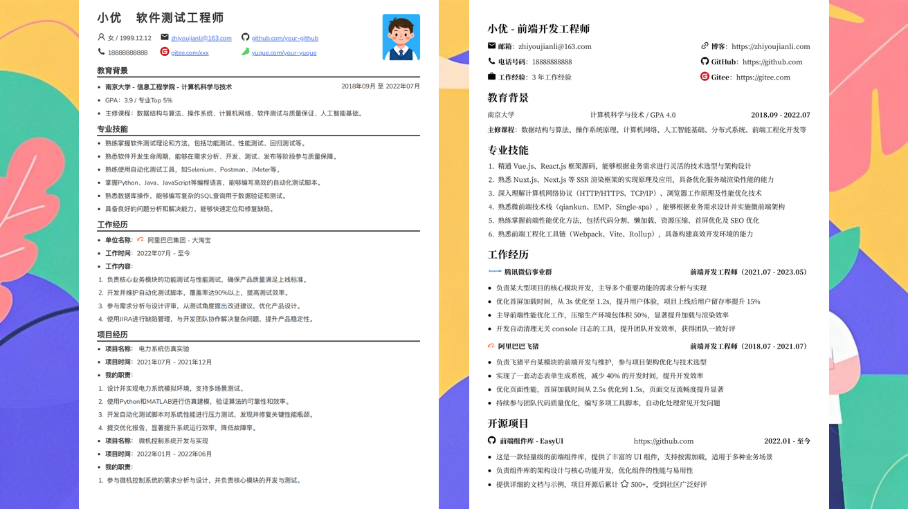 java后端开发简历模版（精选极简模版727款）