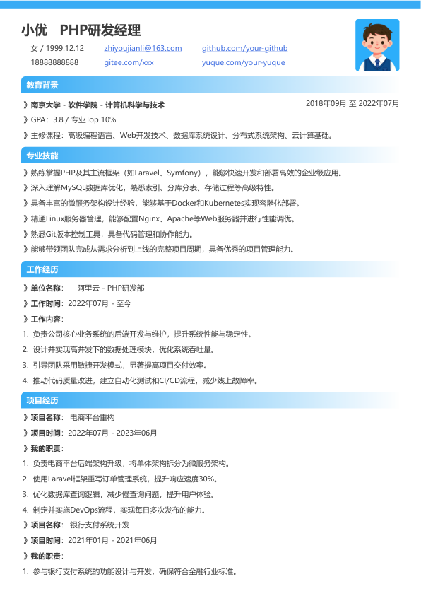 php研发经理简历模板简历模板