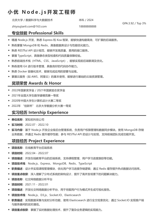nodejs求职简历模板简历模板