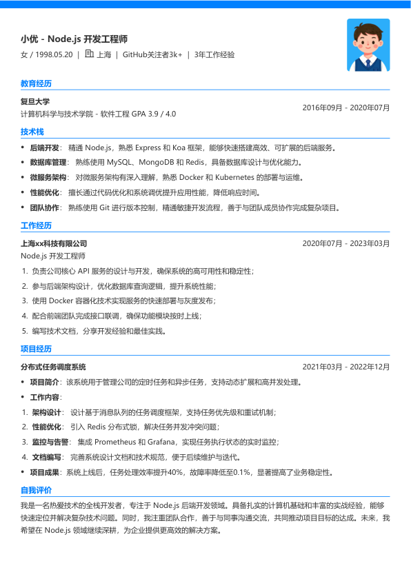 nodejs面试简历模板简历模板