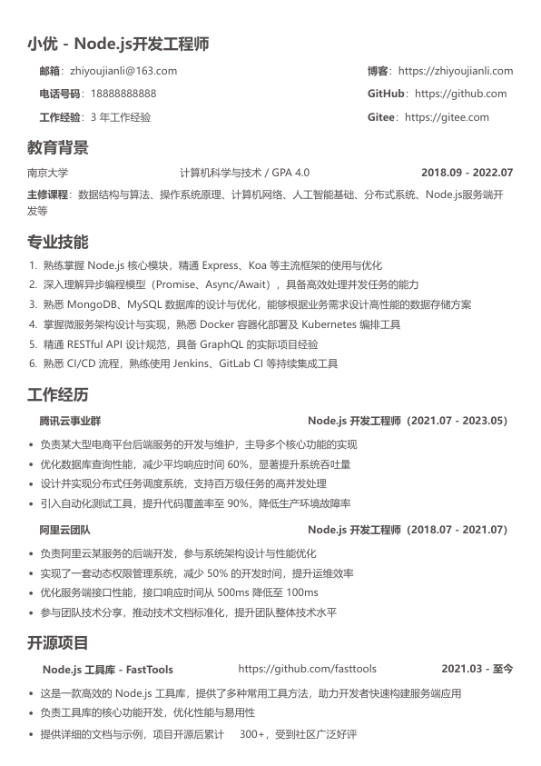 nodejs程序员简历模板简历模板