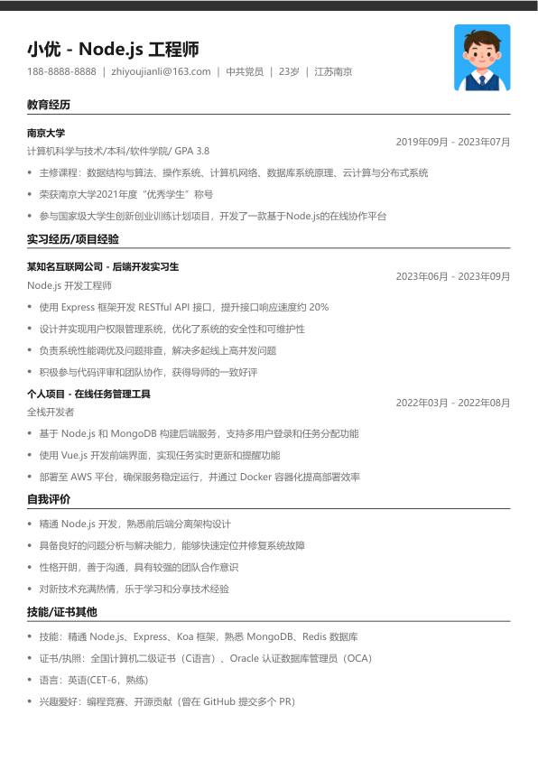nodejs工程师简历模板简历模板
