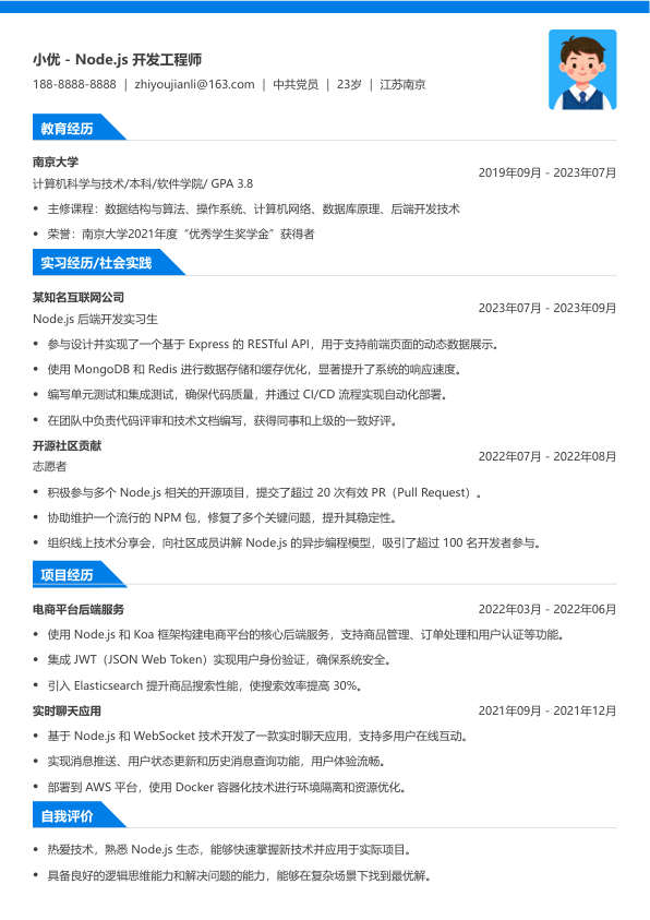 nodejs面试简历模板简历模板