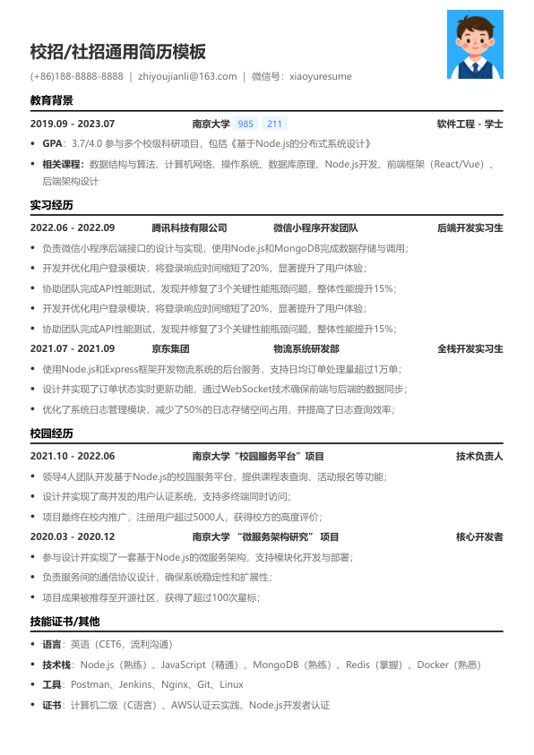 nodejs工程师简历模板简历模板