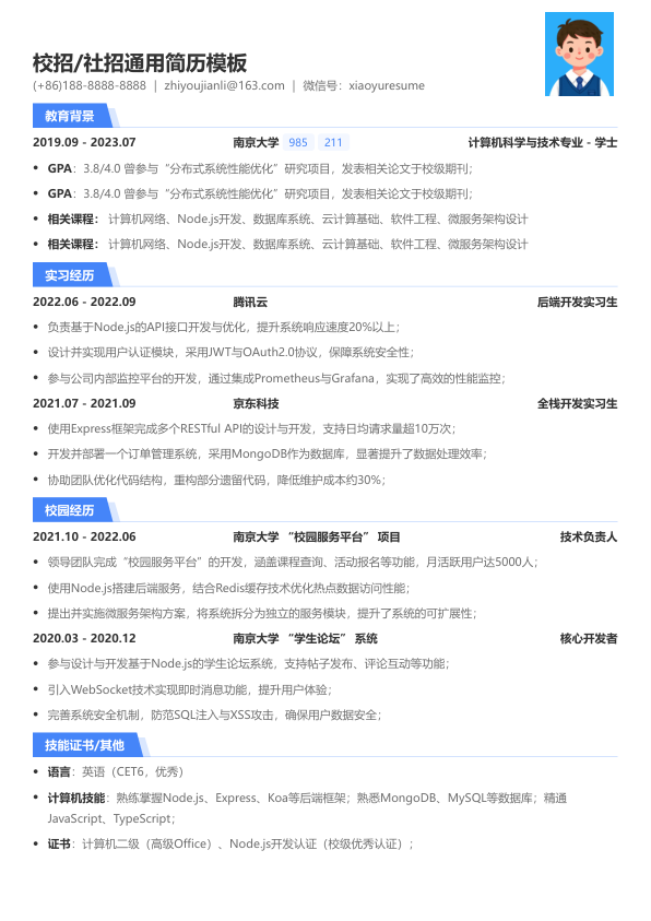 nodejs面试简历模板简历模板