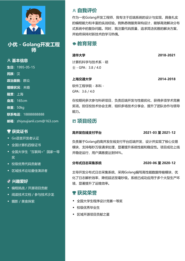 golang开发工程师简历模板简历模板