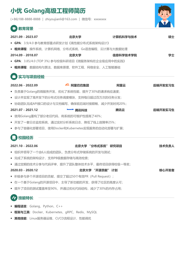 golang高级简历模板简历模板