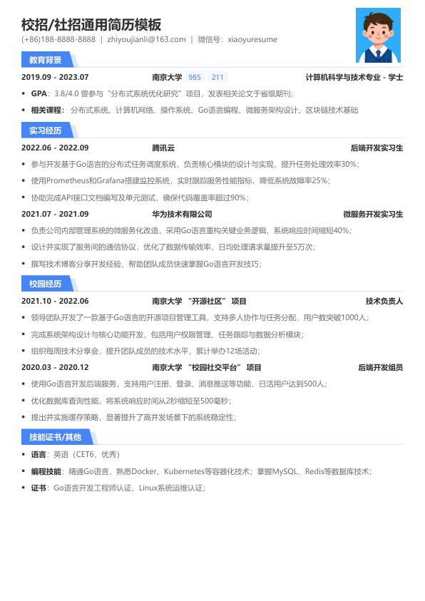 golang程序员优秀简历模板简历模板