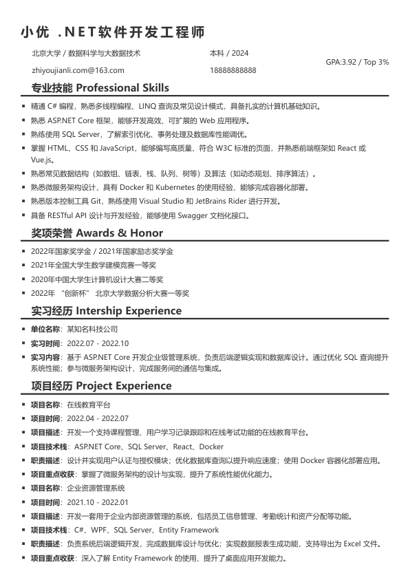 .net软件开发工程师简历模板简历模板