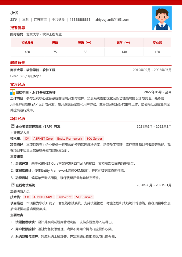 net开发简历模板简历模板