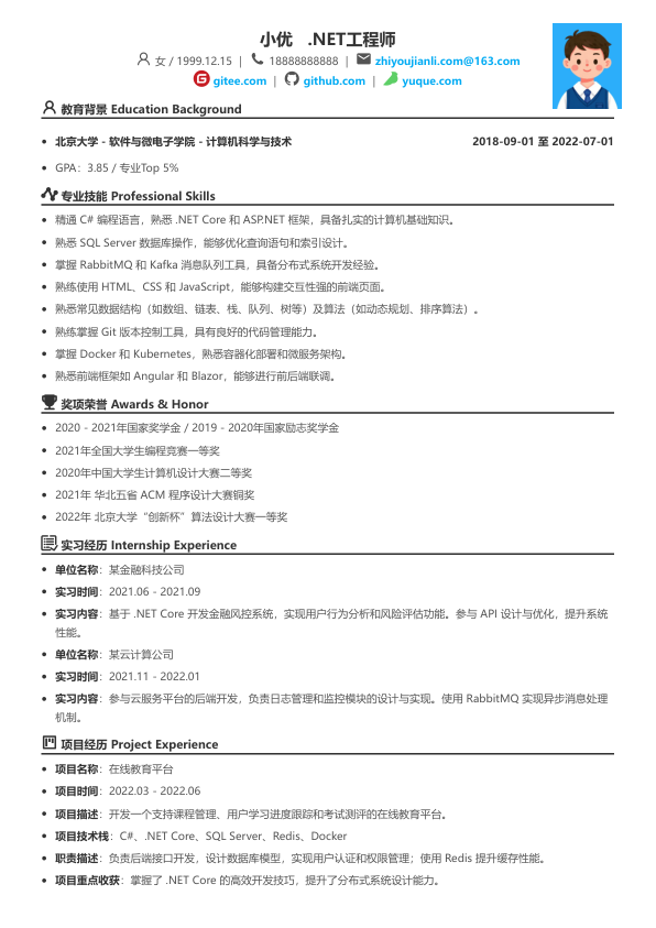 net技术简历模板简历模板