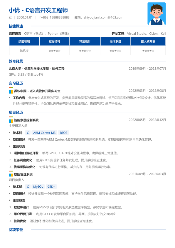 c语言简历模板简历模板