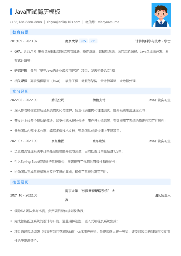 java面试简历模版简历模板