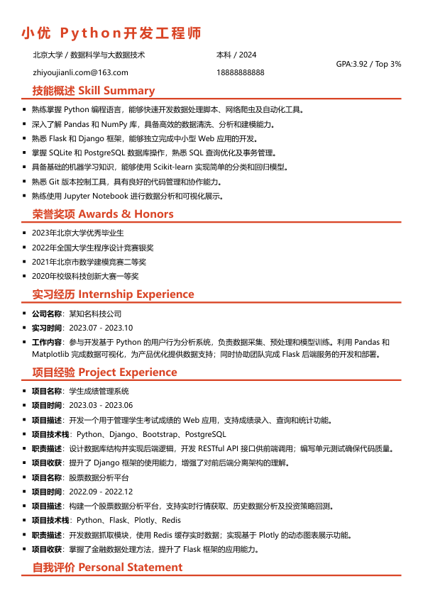 python应届生简历简历模版简历模板