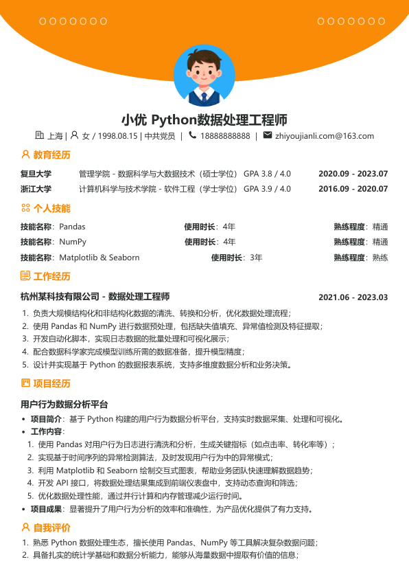 python数据处理简历模版简历模板