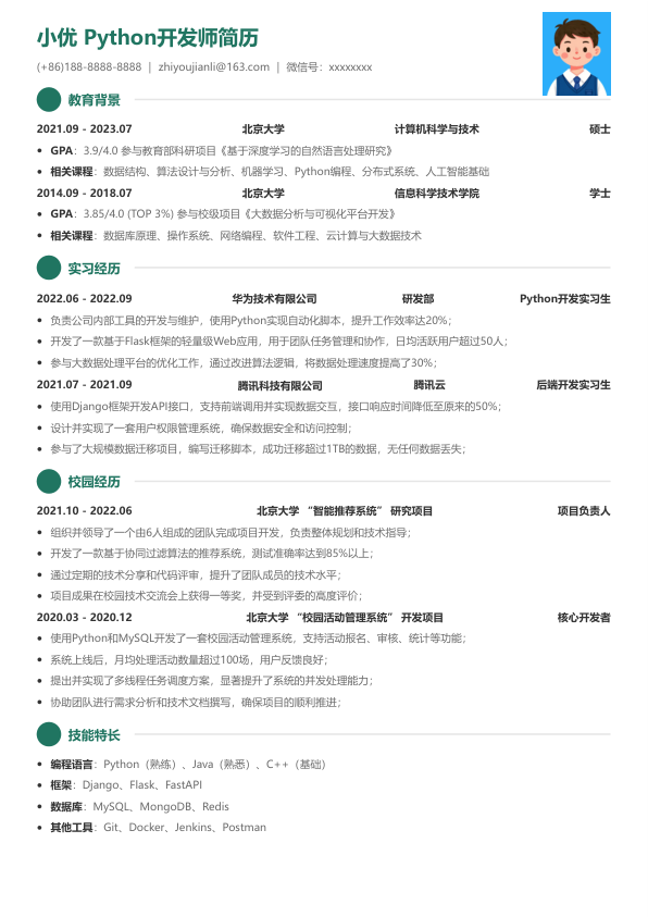 python开发师简历模版简历模板