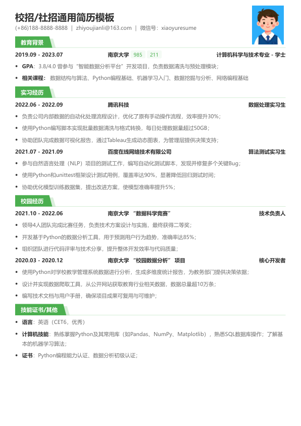python初级简历模版简历模板