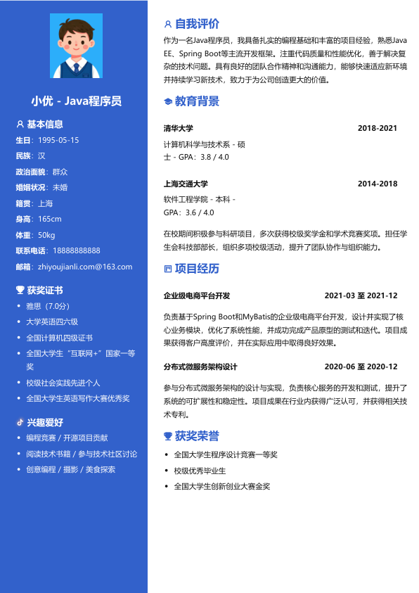 java程序员简历模版简历模板