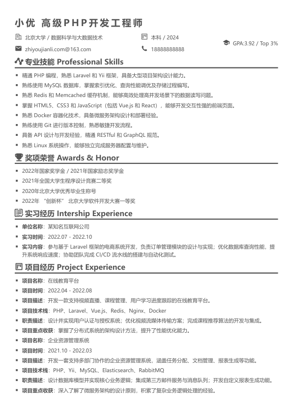 高级php开发工程师简历模板简历模板