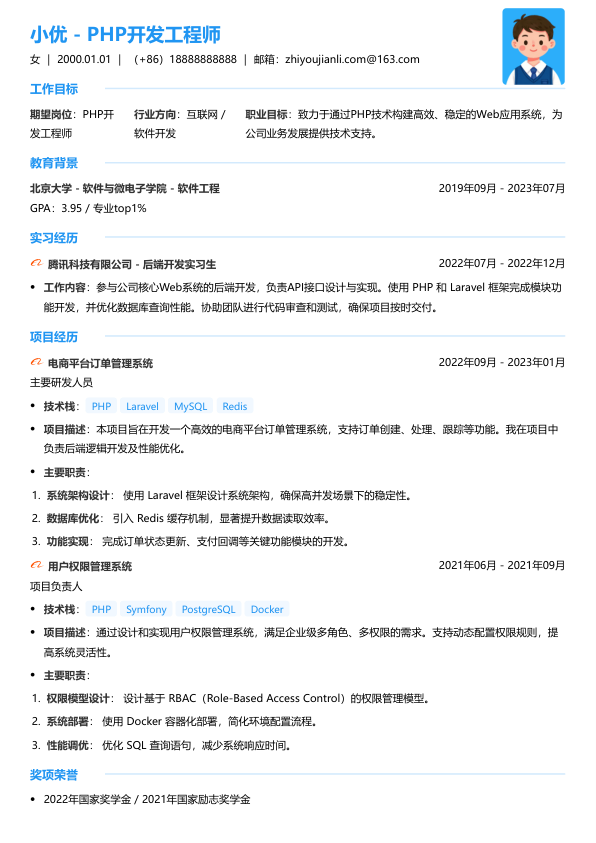 php开发工程师简历模板简历模板
